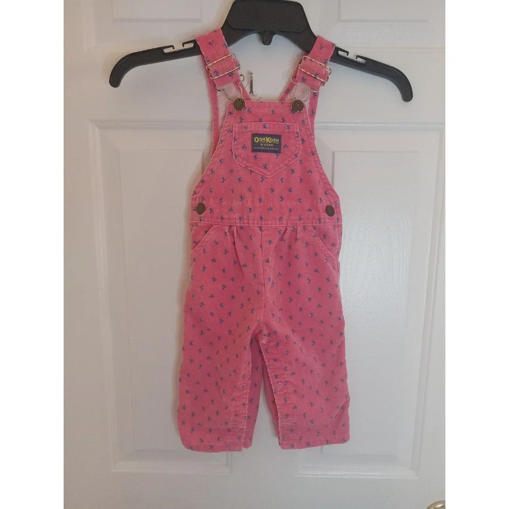 VTG 80s OshKosh B'gosh Pink Floral Print Corduroy Bib Overalls‎ 18 Months